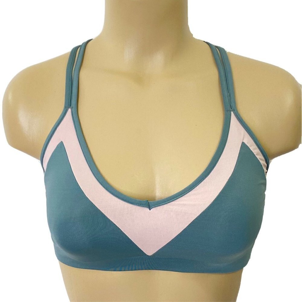 Maaji Sports Bra Womens size Small Strappy Back Reversible V Neck Green Pink
